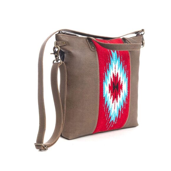 Myra Bag Shoulder Bag for Women - Western Upcycled Leather  3113 Shoulder Bag - Western Upcycled Leather and Canvas Handbag Coco & Red